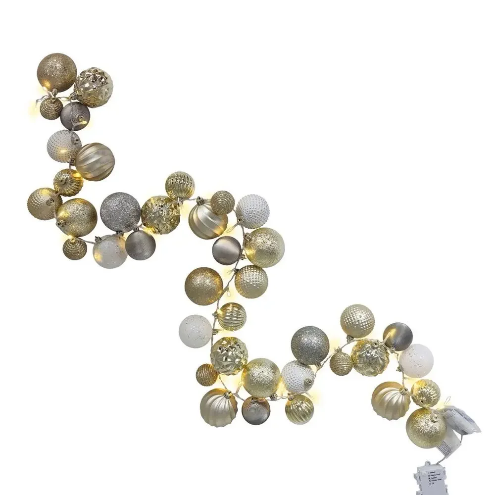 2-6” PreLit Ornament Gold Garland w/ LED Lights